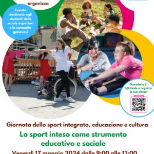 17/05 “Giornata dello sport integrato, educazione e cultura” – Evento riservato alle scuole superiori e alle comunità del territorio genovese